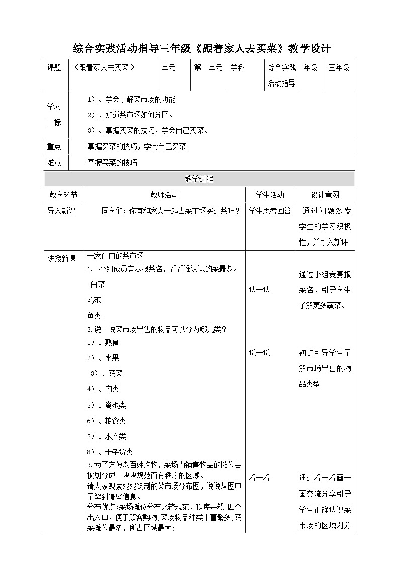 三年级综合实践活动指导第2单元主题活动二《跟着家人去菜场》第1页