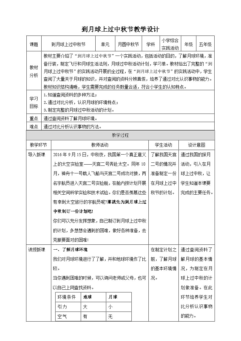 【沪科·黔科版】五上综合实践  《到月球上过中秋节》课件+教案01