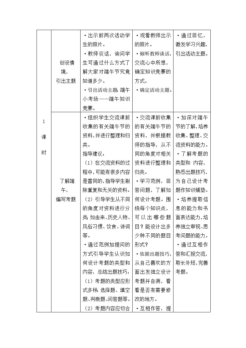 【核心素养】沪科黔科版 小学综合实践活动 四年级下册 五月初五话端午 教案（3个课时）02