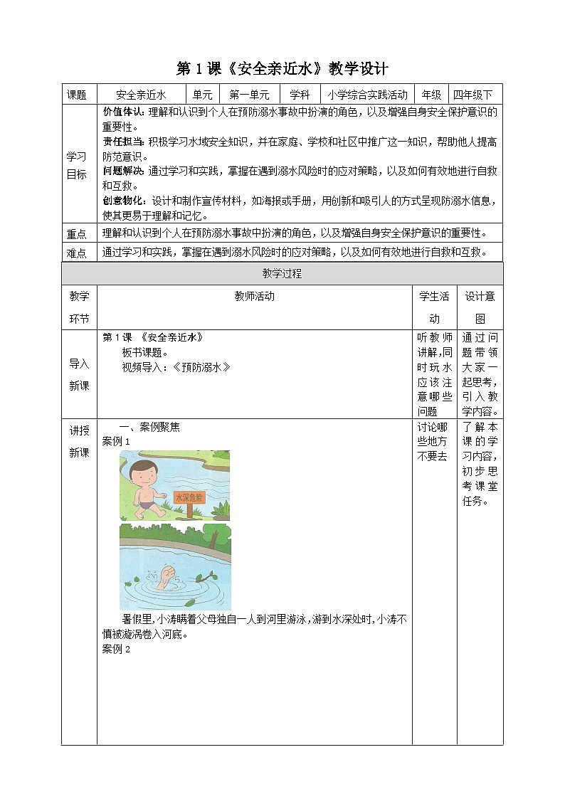 【沪科·黔科版】四下综合实践  户外活动安全记心中 第一课《安全亲近水》课件+教案+素材01