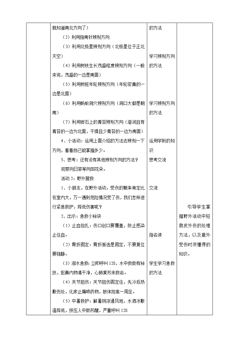 综合实践活动指引二年级第三单元 第二课时《户外生存我能行》教案02