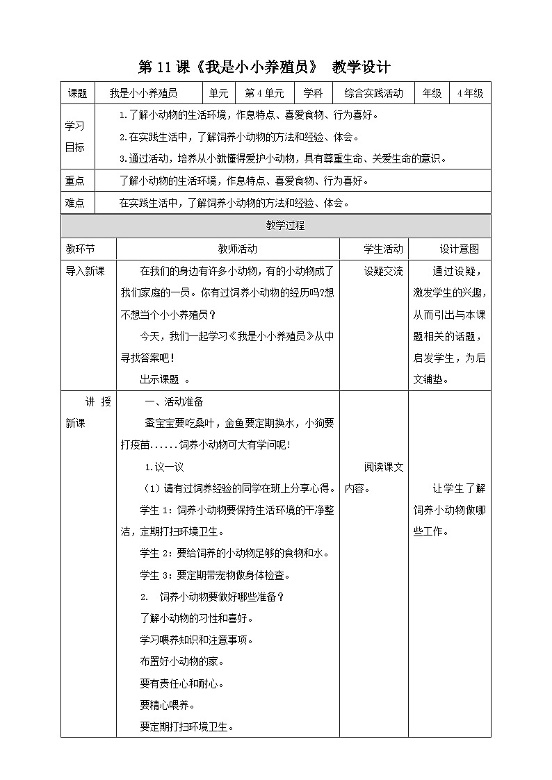 湘科版综合实践活动四年级11.《我是小小养殖员》课件+教案+素材01