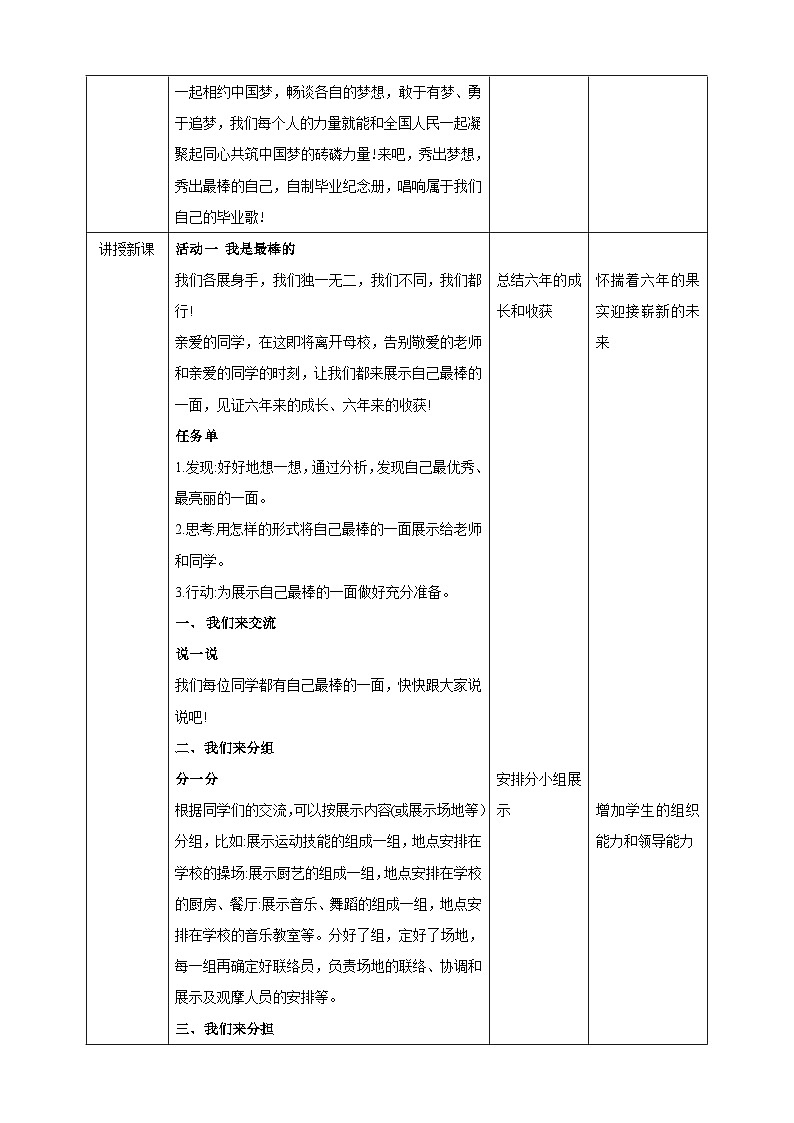 【内蒙古版】《综合实践活动》六下 第四单元 主题活动三《红领巾相约中国梦——唱响毕业歌》教案第2页