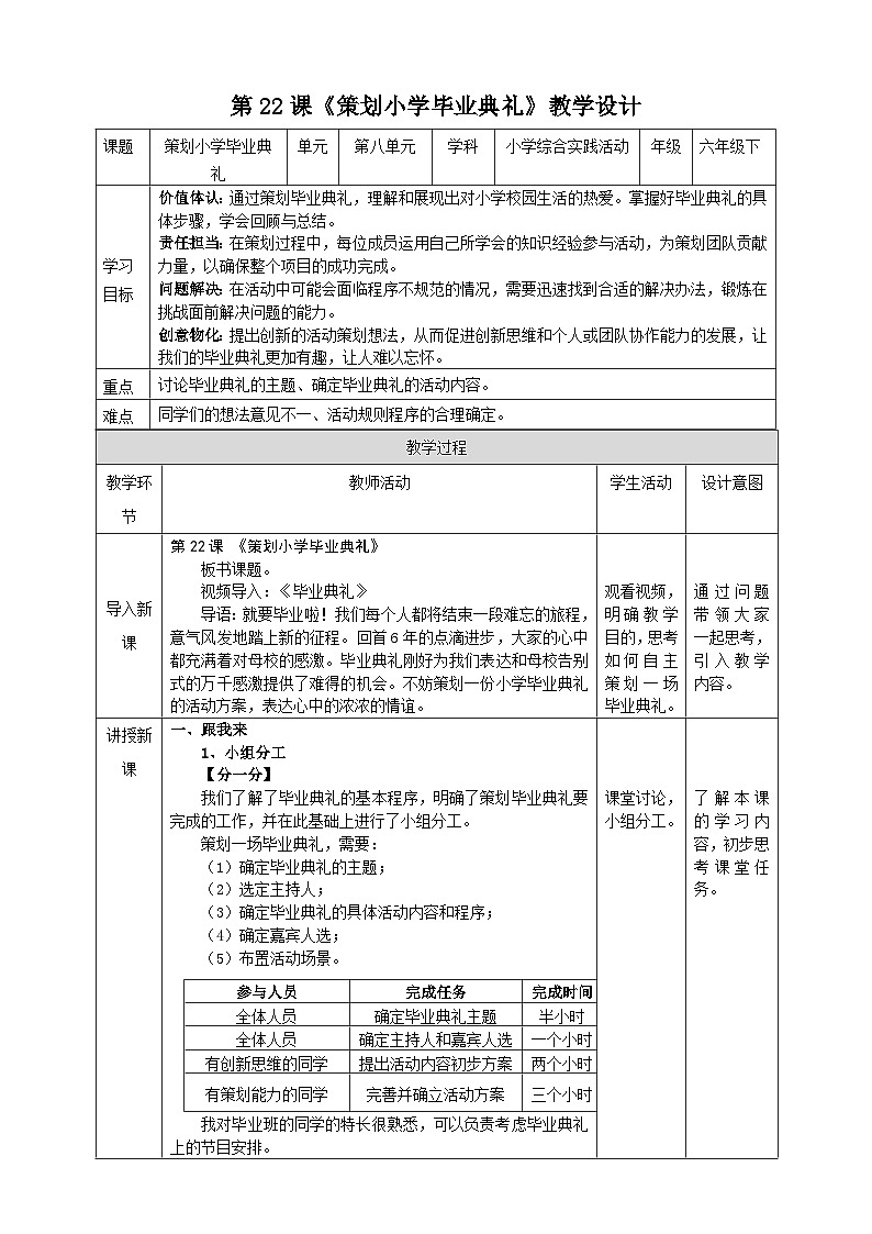 【沪科版+贵州版】六年级下册第八单元第2课《策划小学毕业典礼》第1页