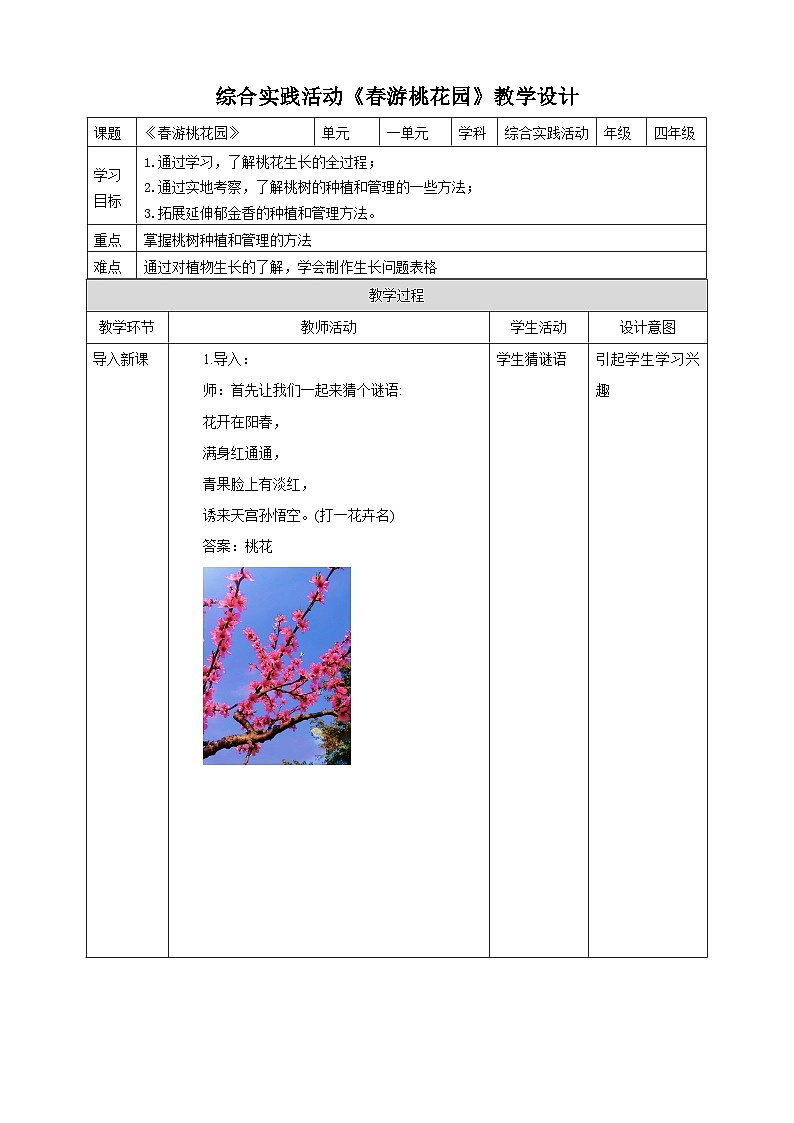 二、《春游桃花园》教案第1页