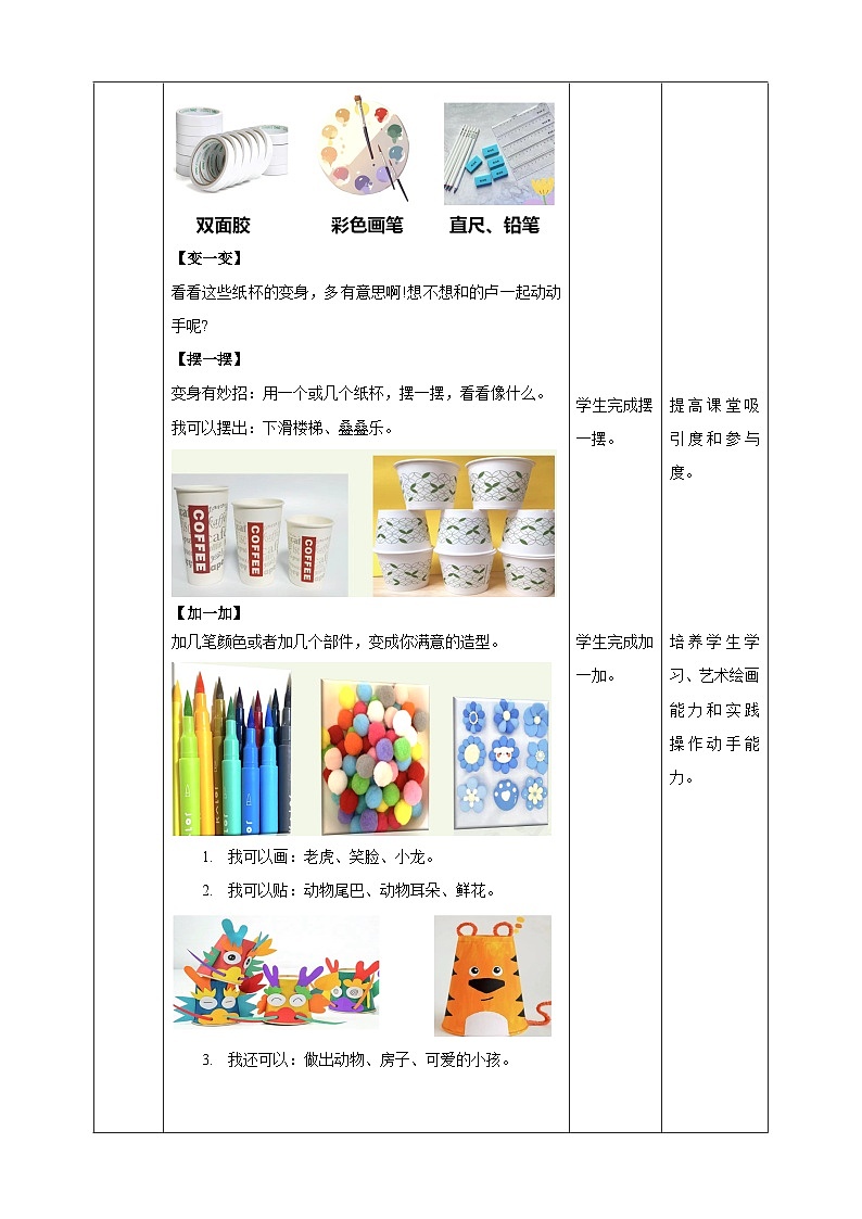 内蒙古版综合实践活动一年级下册第二单元 主题活动二《纸杯大变身》教案第2页