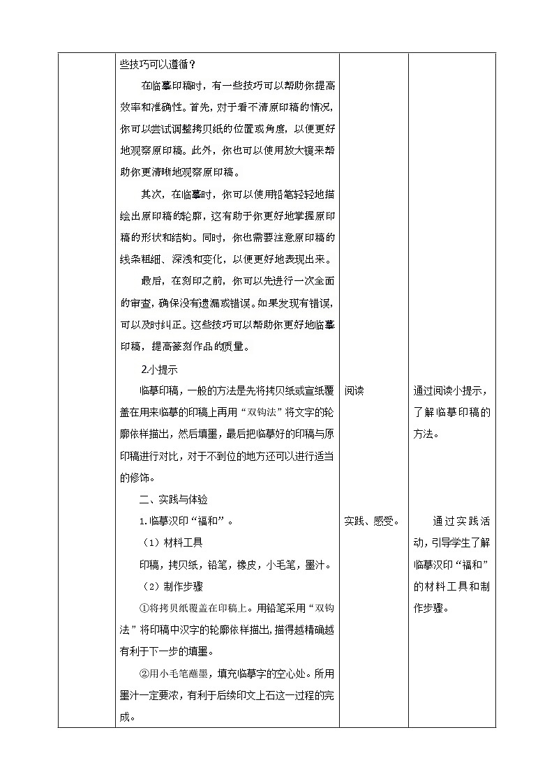 【鲁科版】《综合实践活动》六下 第7课《篆刻艺术·临摹印稿》 教案第2页