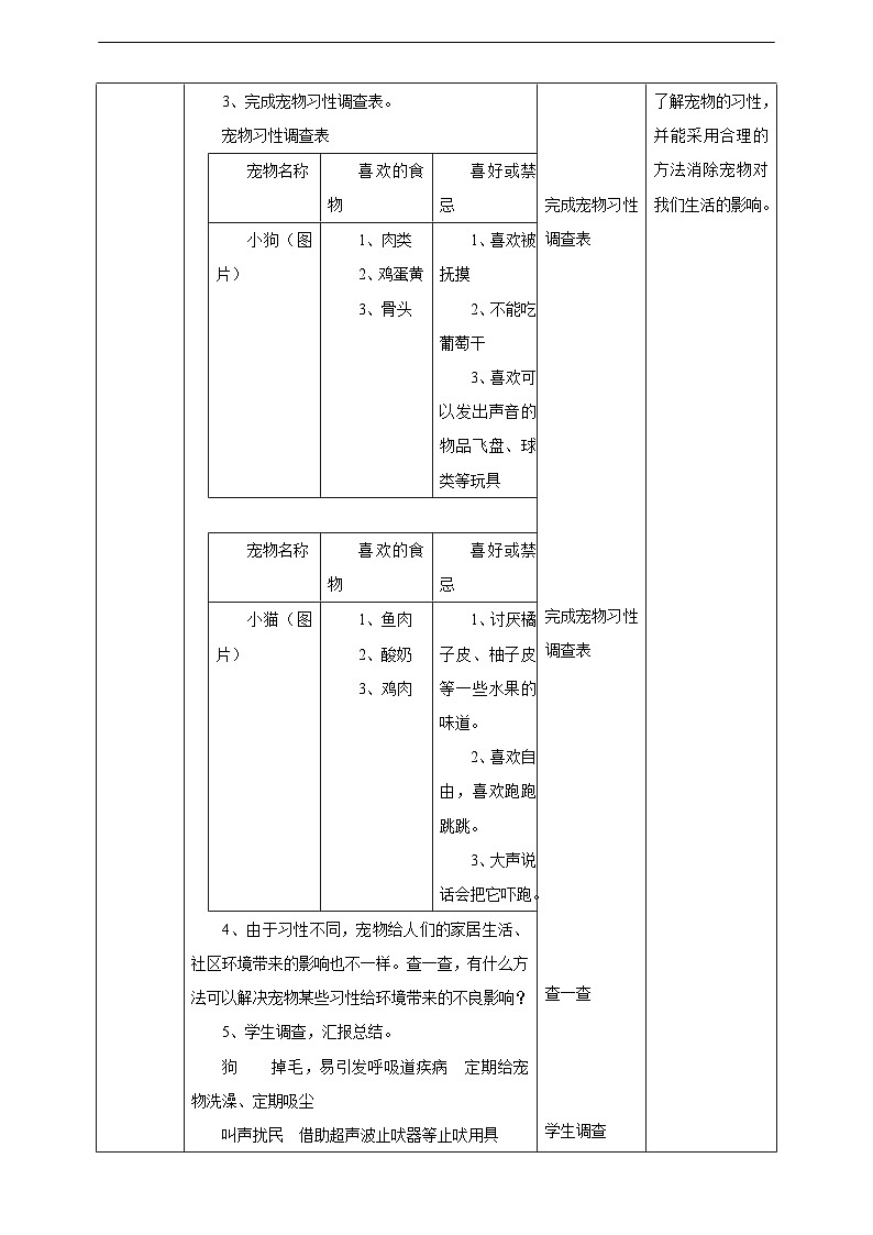 粤教版综合实践活动三年级下册第二单元《家有宠物》第二课时  教案第3页