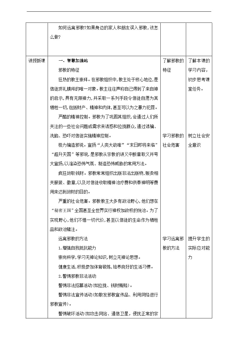 沪科·黔科版综合实践六年级下册2.3《防范和抵御邪教》教案第2页