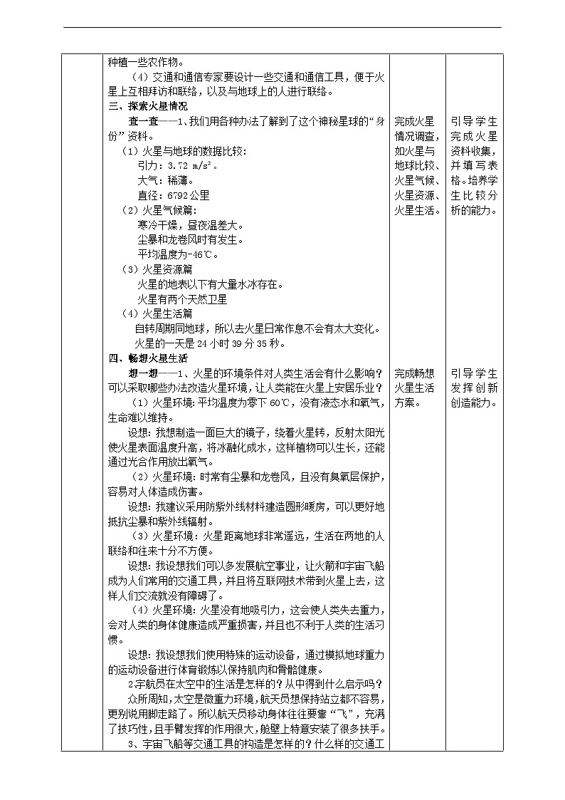 沪科·黔科版综合实践六年级下册6.3 《到火星上去》教案第2页