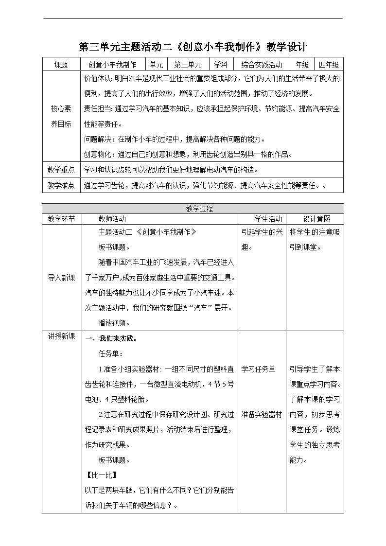 第二课创意小车我制作 教案第1页