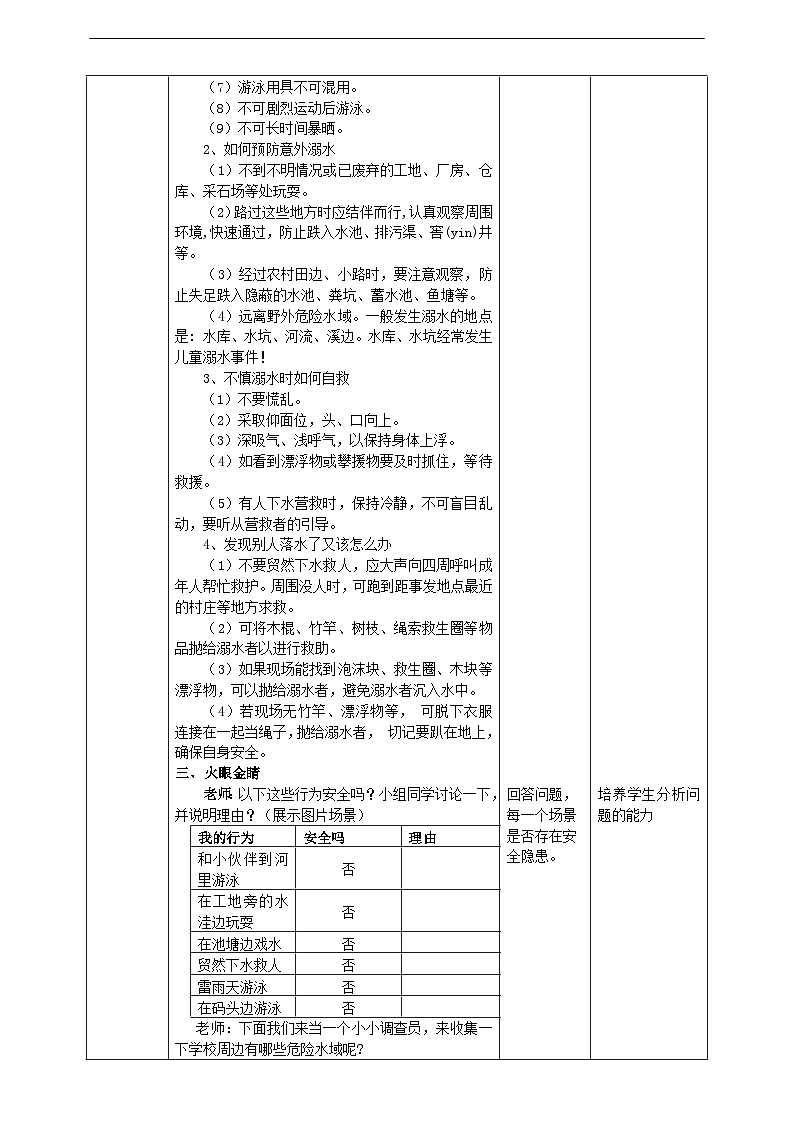 沪科·黔科版综合实践四年级下册  户外活动安全记心中 第1课《安全亲近水》教案第2页