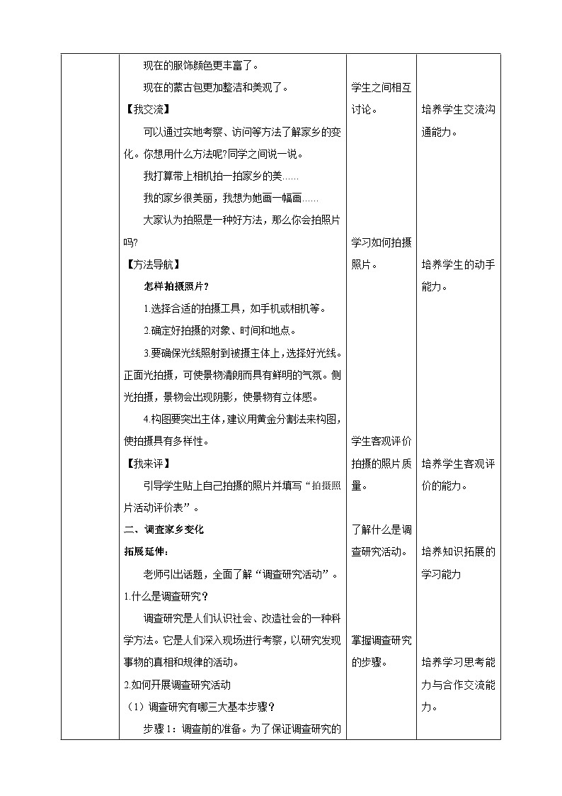 内蒙古版综合实践活动五下 第一单元 主题活动一《我看家乡新变化》教案第2页