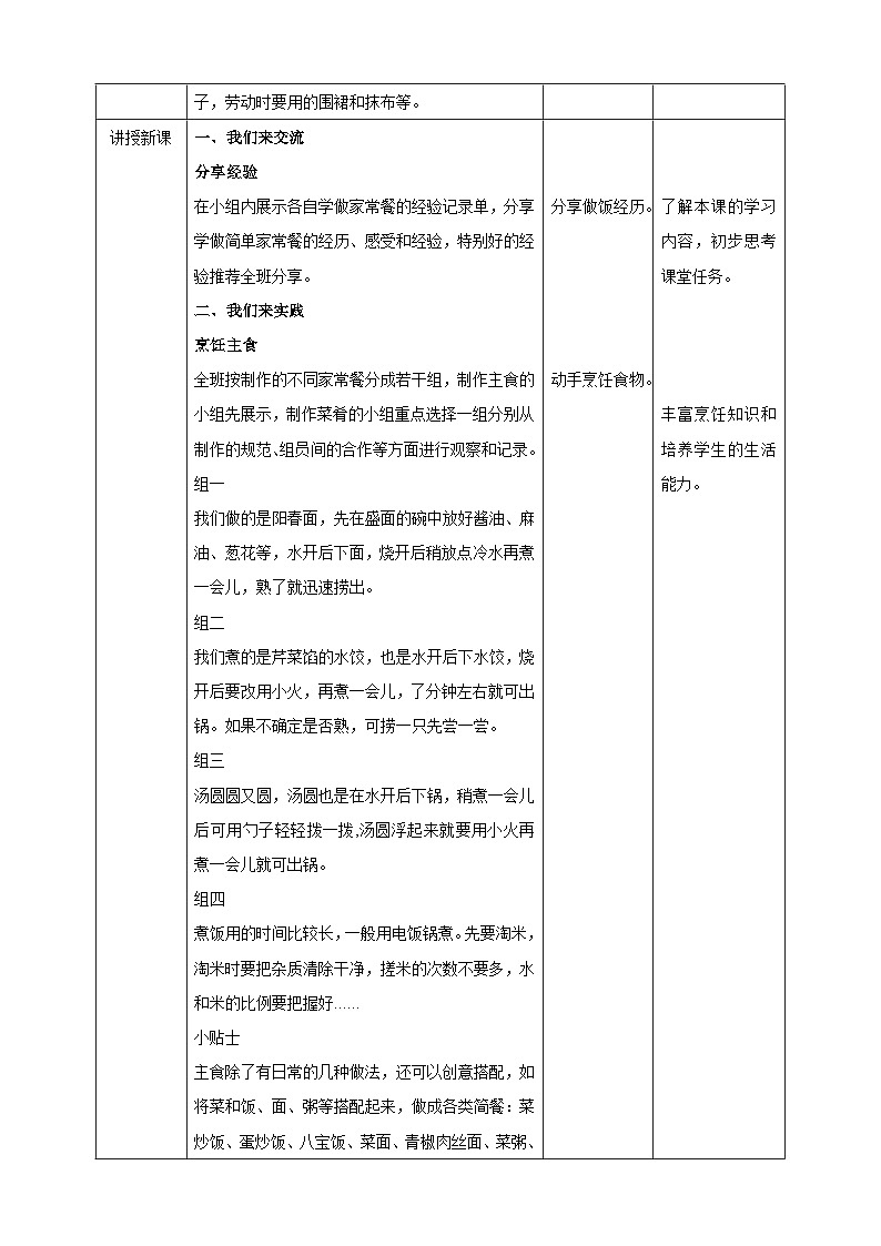 内蒙古版综合实践活动六下 第三单元 主题活动一《学做简单的家常餐》教案第2页