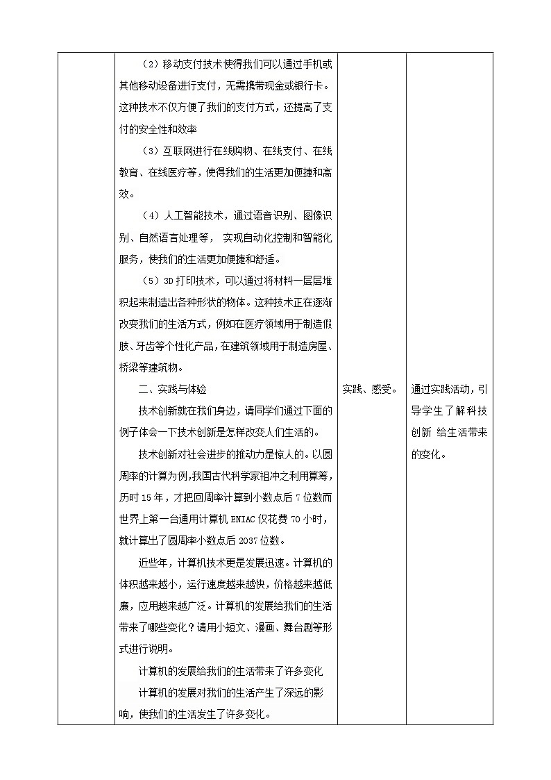 鲁科版综合实践活动五下  第4课《技术与创新·技术创新改变人们的生活》  教案第2页