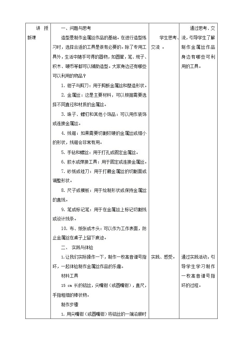鲁科版综合实践活动五下  第10课《用金属丝制作工艺·弯弯折折制作艺术指环》 教案第2页