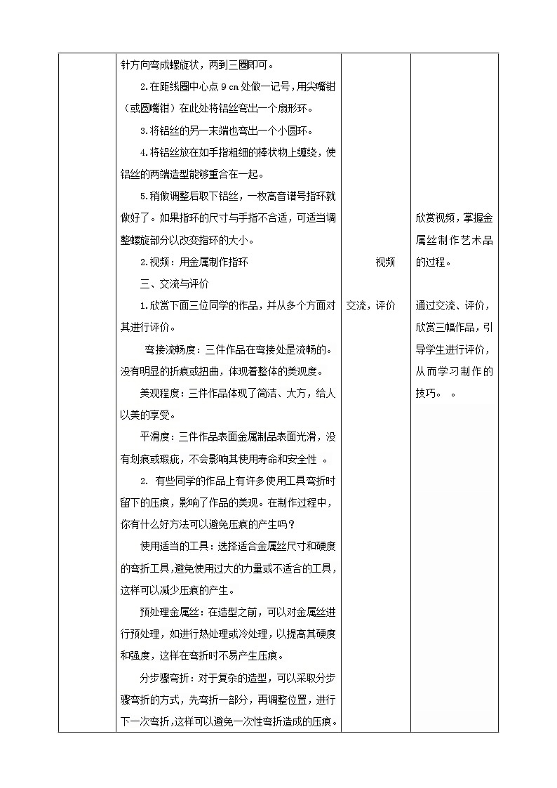 鲁科版综合实践活动五下  第10课《用金属丝制作工艺·弯弯折折制作艺术指环》 教案第3页