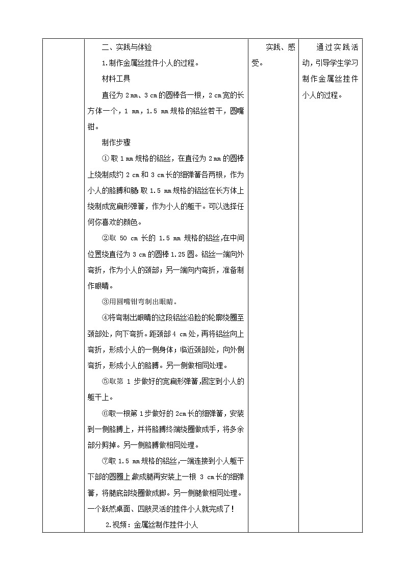 鲁科版综合实践活动五下  第12课《用金属丝制作工艺·缠缠绕绕制作挂件小人》 教案第3页