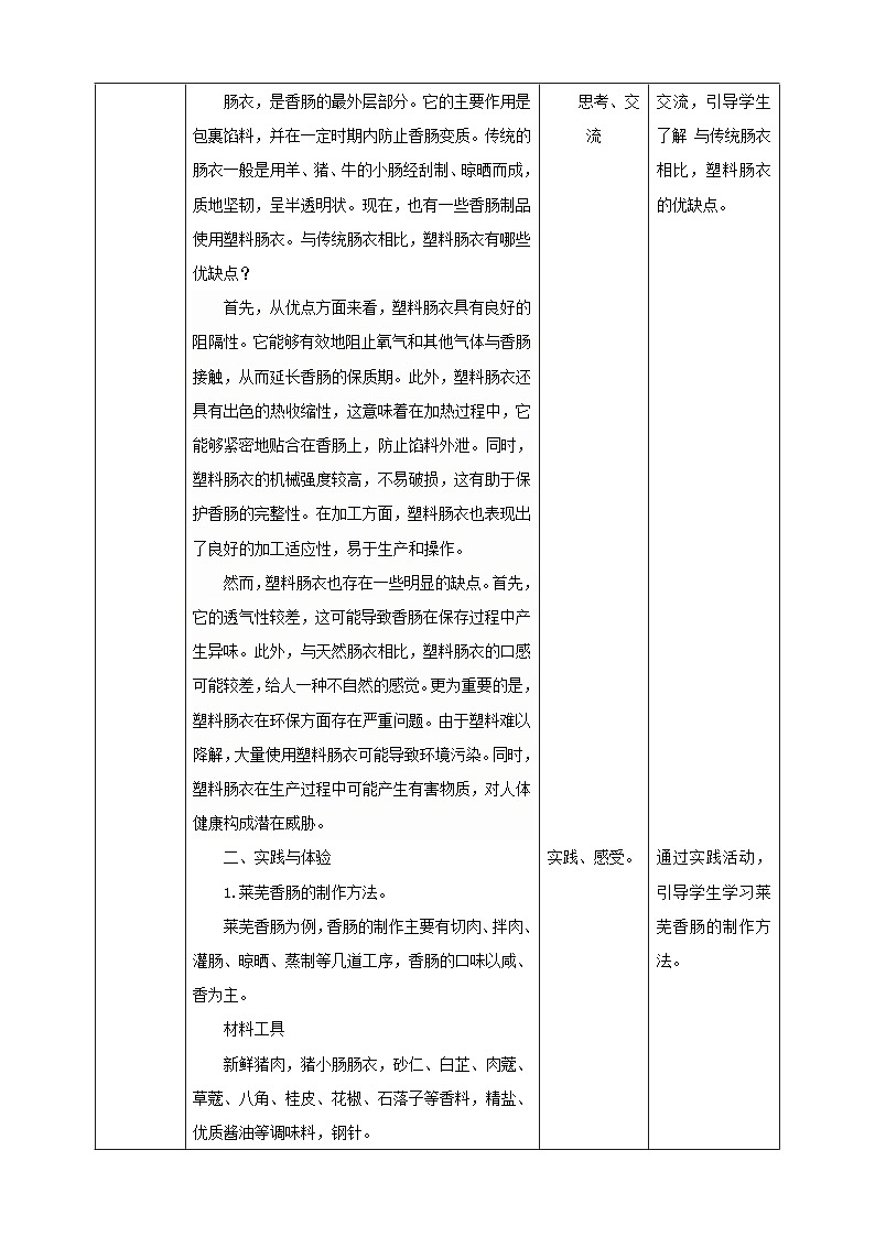 鲁科版综合实践活动六下 4.3《食品腌制·美味香肠》教案第2页