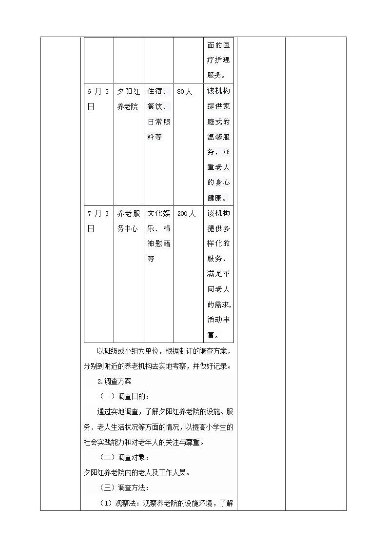 鲁科版综合实践活动六下 5.2《尊老爱幼好少年·社会养老服务》教案第3页