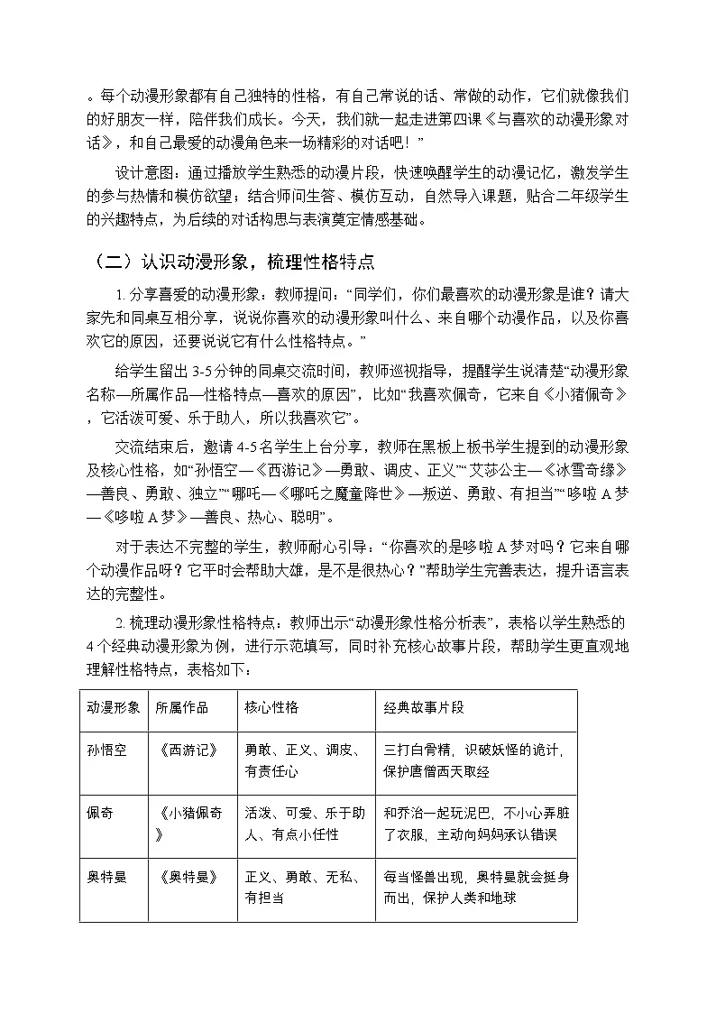 《与喜欢的动漫形象对话》教案-2025-2026学年贵州人民版（2024）小学综合实践活动二年级下册第3页
