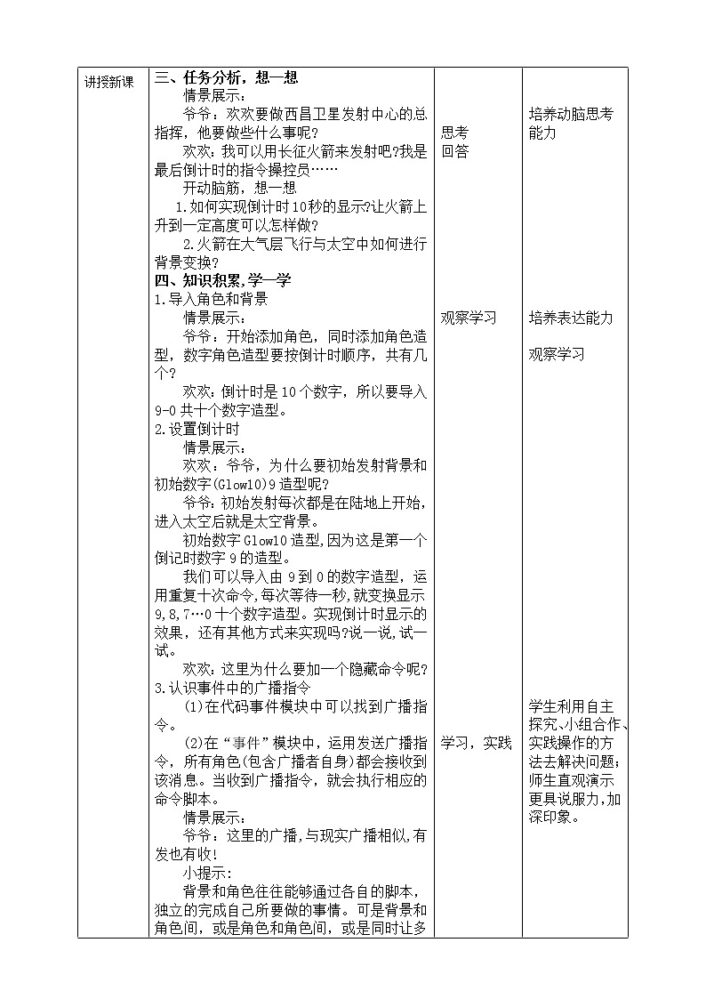 新川教版五年级上册信息技术3.1《scratch之聪明的角色——广播火箭发射》教案第2页