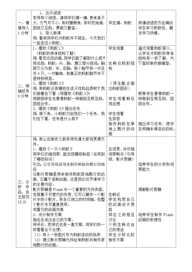 冀教版五年级下册信息技术 15. 小蚂蚁 教案第2页