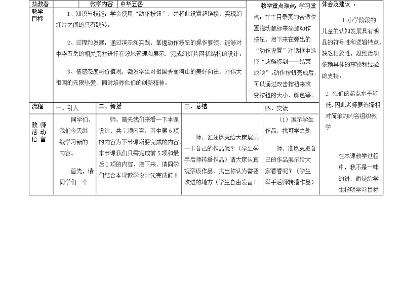 冀教版四年级下册信息技术 17.中华五岳 教案01