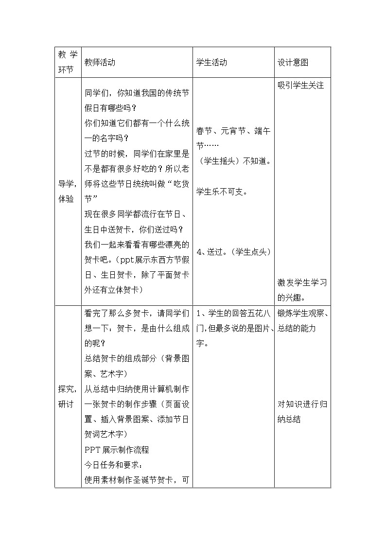 第8课 制作特色贺卡 教学设计第2页