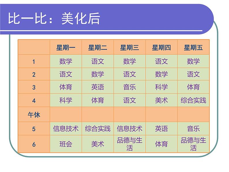 小学四年级下册信息技术-第3课美化班级课程表电子工业版(安徽)(11张)ppt课件第3页