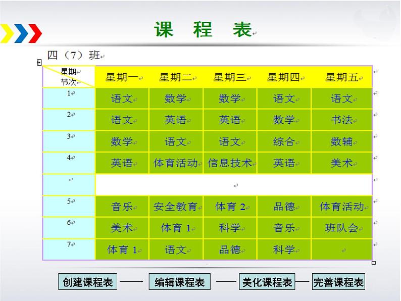 小学信息技术 人教版 四年级上册 插入表格 创建课程表《创建课程表》 课件04