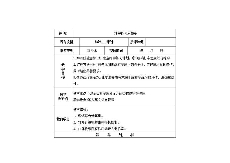 人教版信息技术三年级下册 4.打字练习乐趣多 教案第1页