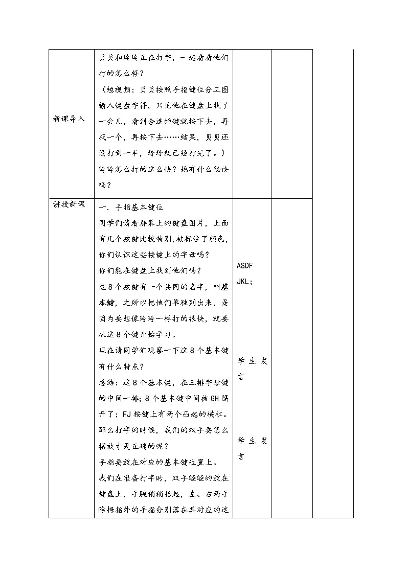 小学信息技术 三年级下 《从基本键开始》教学设计—李莉莎03