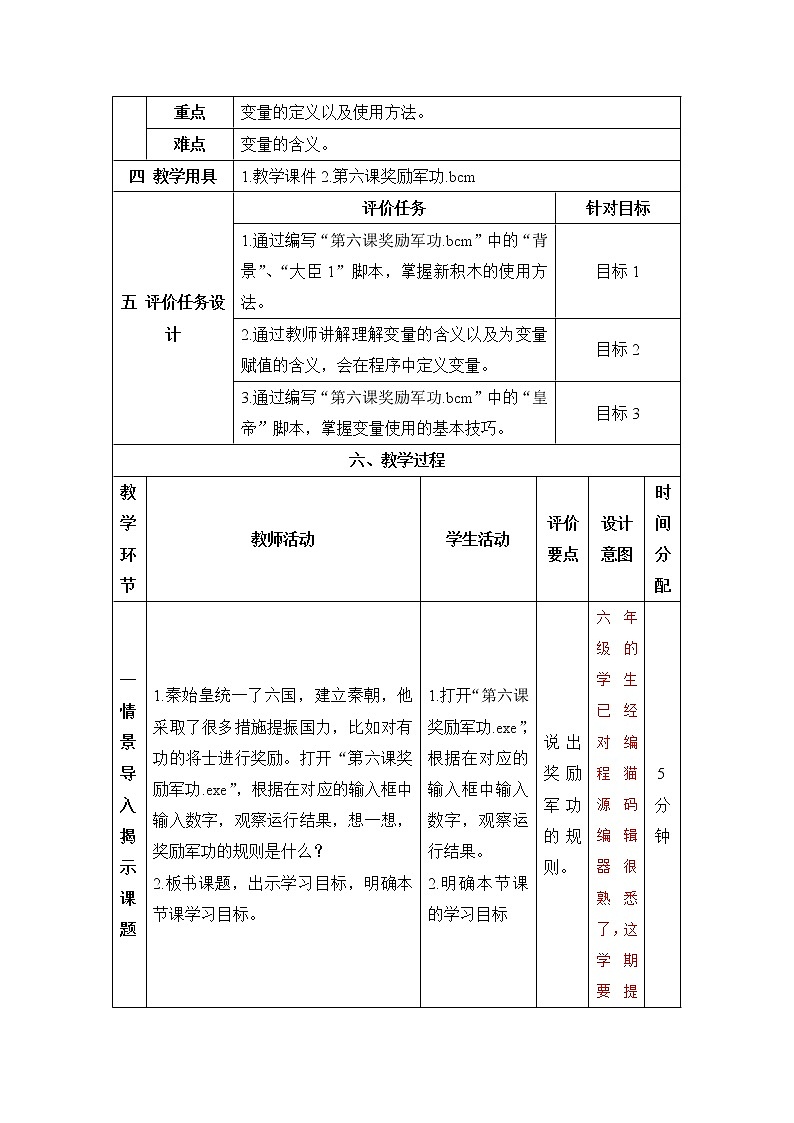 《第六课 奖励军功》精品教学设计02