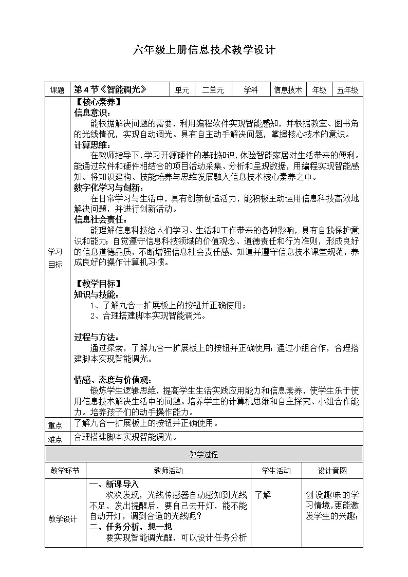 （新课标）新川教版六年级上册信息技术2.4《智能调光》课件PPT+教案01