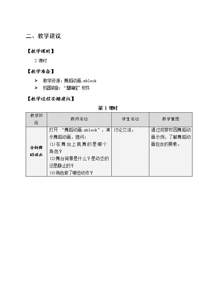 第一单元 活动一 设计制作舞蹈动画 教案（2课时，表格式）02