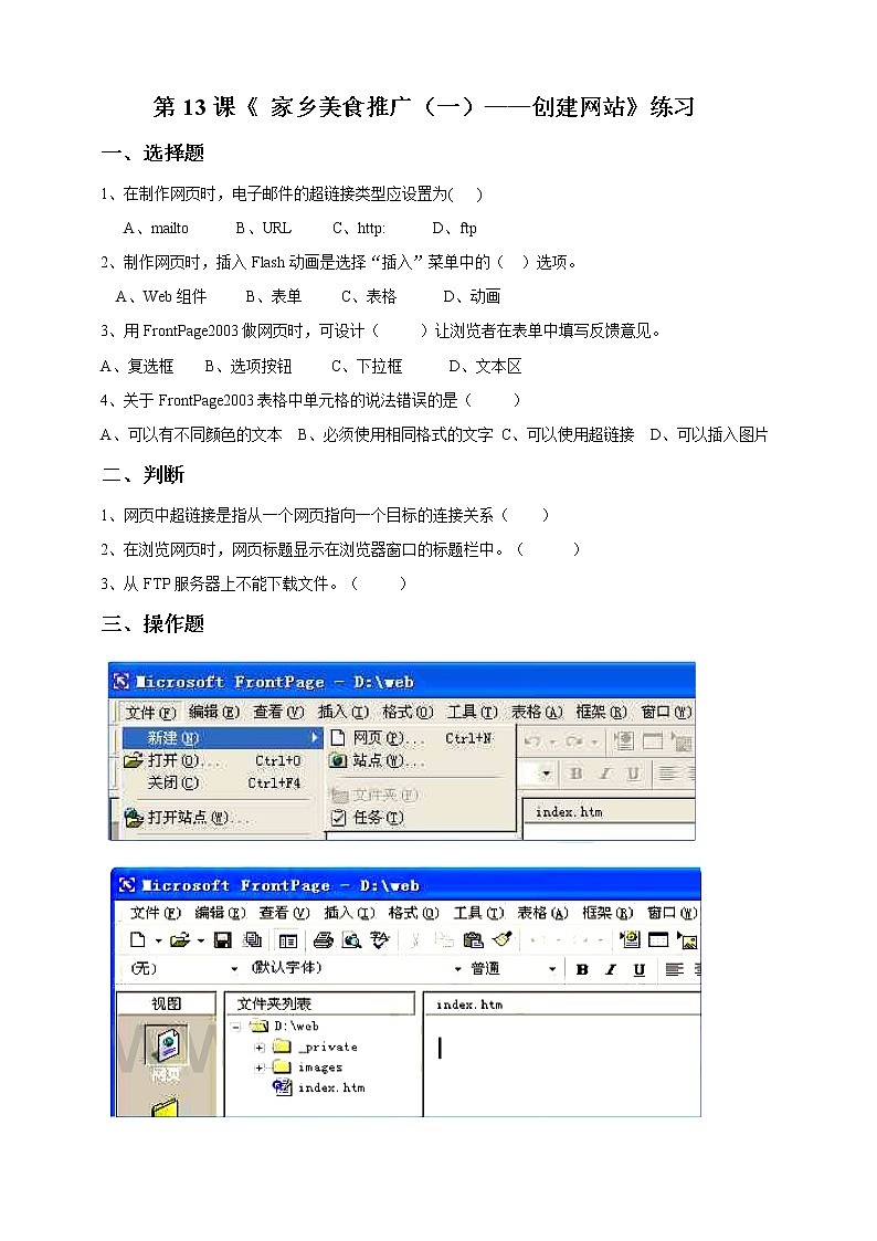 信息技术六下教科版  第13课 家乡美食推广（一）——创建网站 课件+教案+练习01
