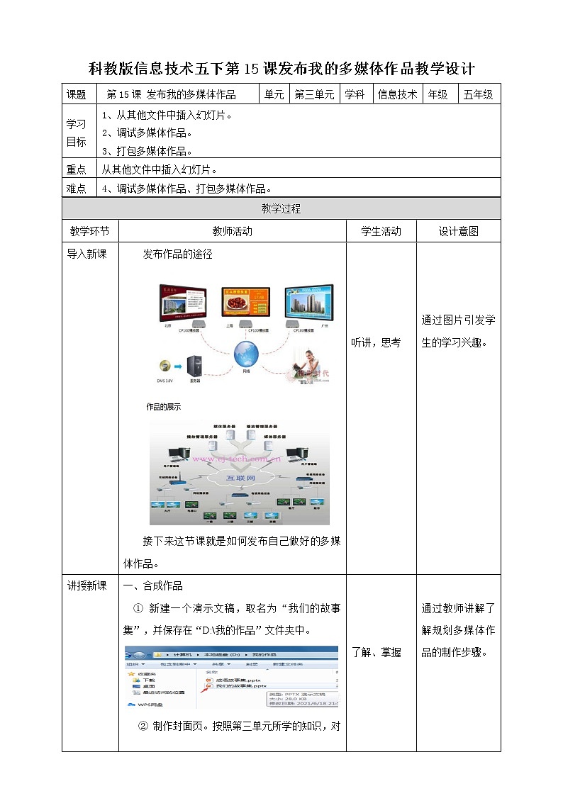 信息技术五下教科版  第15课 发布我的多媒体作品 课件+教案+练习01