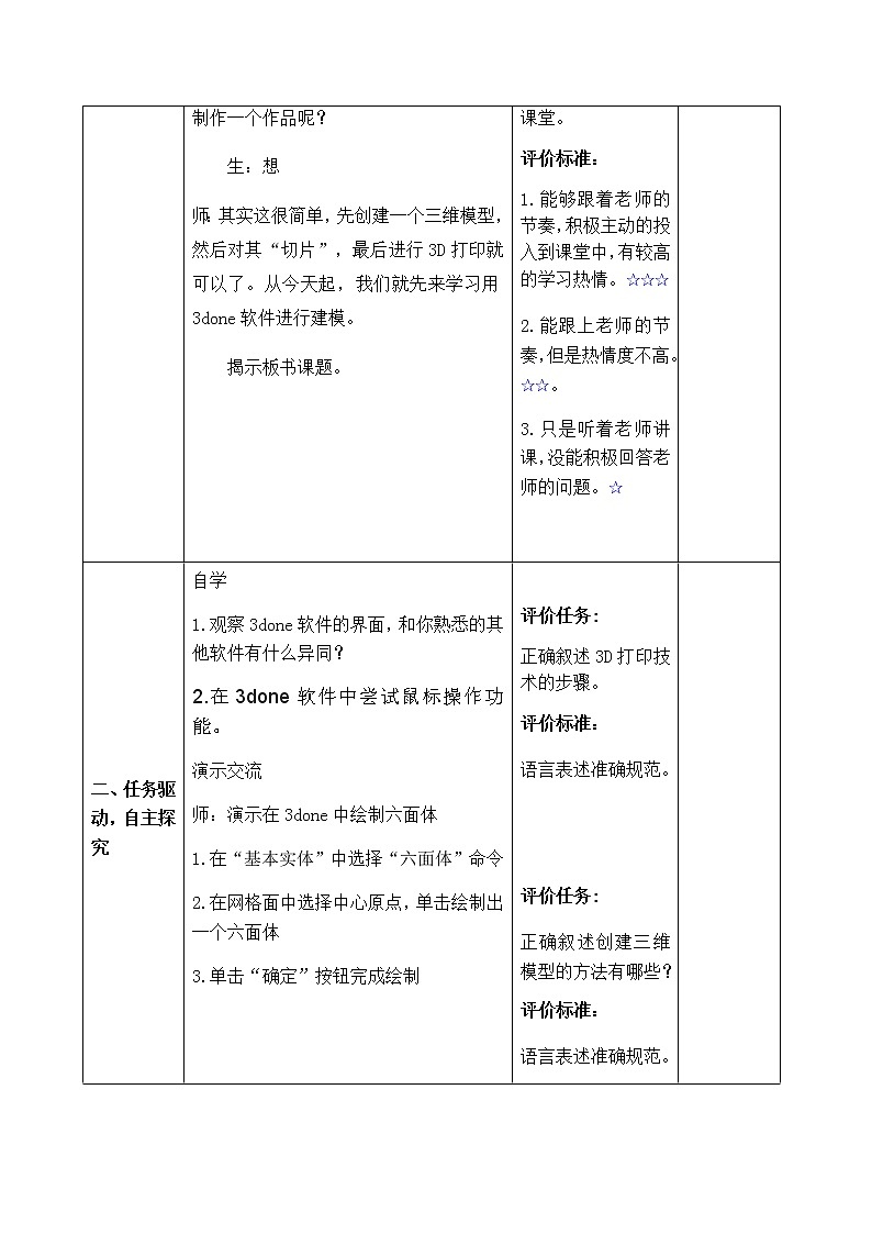 青岛版六年级下学期信息技术第8课初识神奇的3D 0ne （教案）第2页