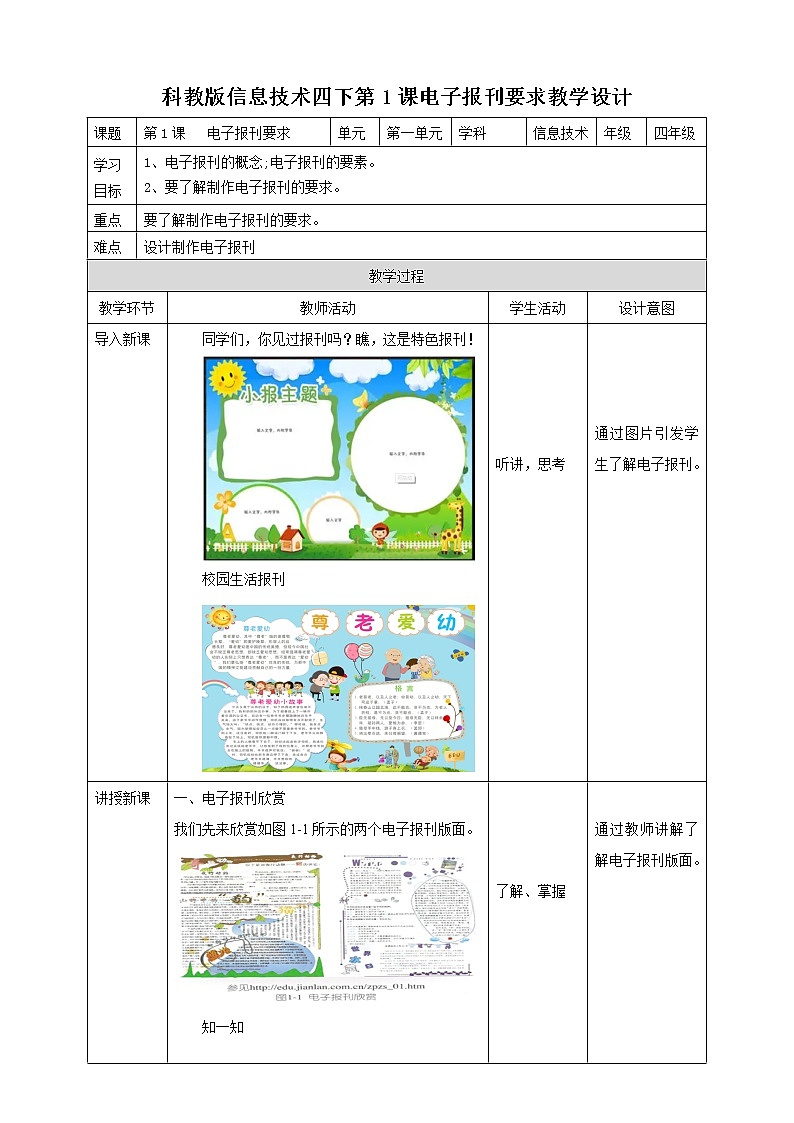 四下教科版 第1课 电子报刊要求 教案第1页