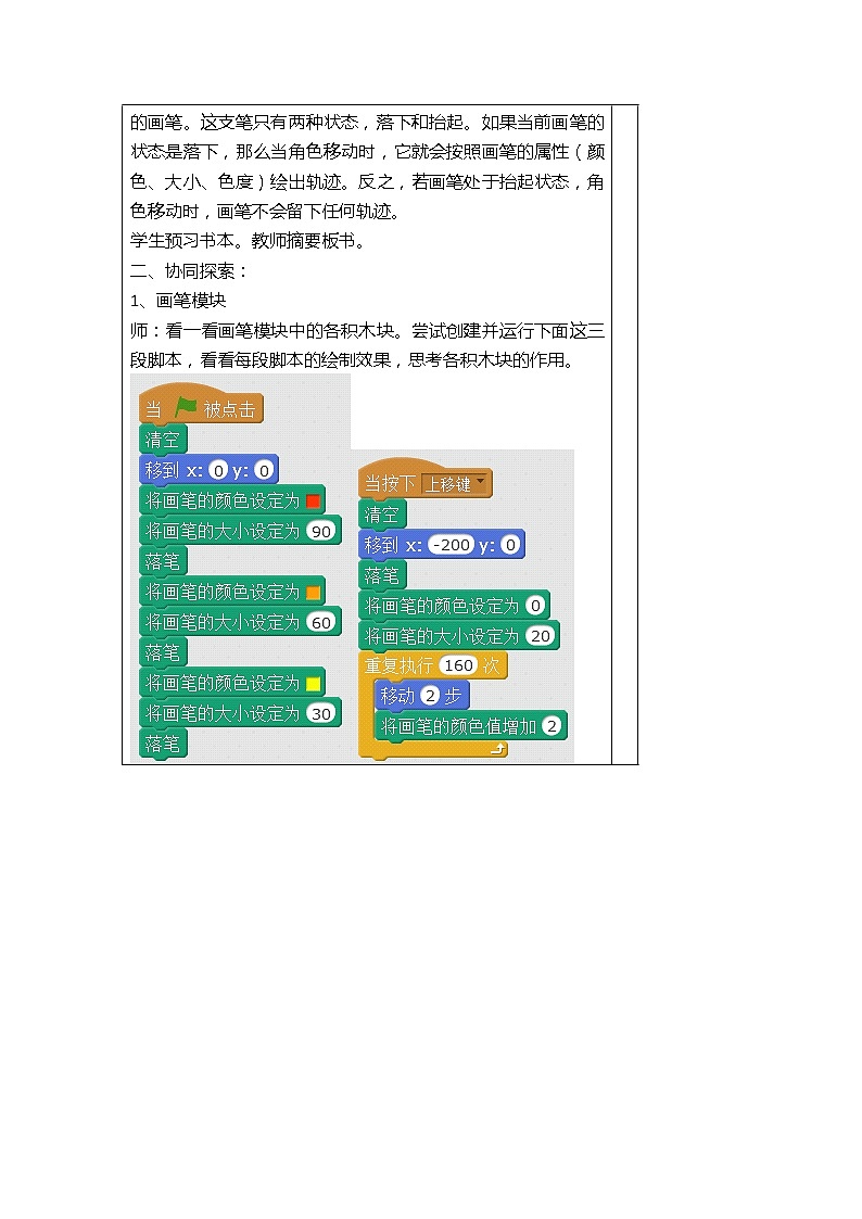 湘教版信息技术六下 第9课 绘制创意图形——画笔工具与自定义模块的使用 教案（表格式）02