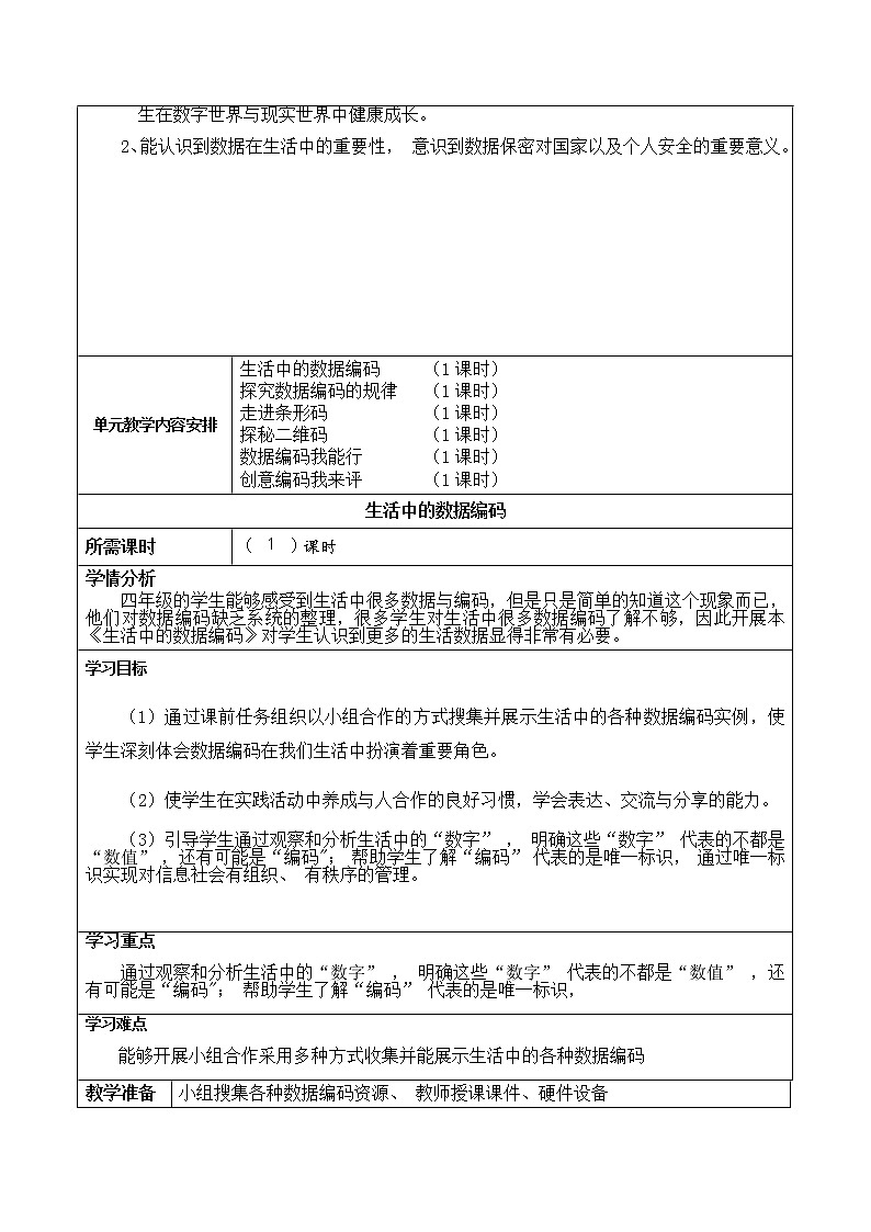 2023年信息科技 大单元教学设计《数据与编码》02