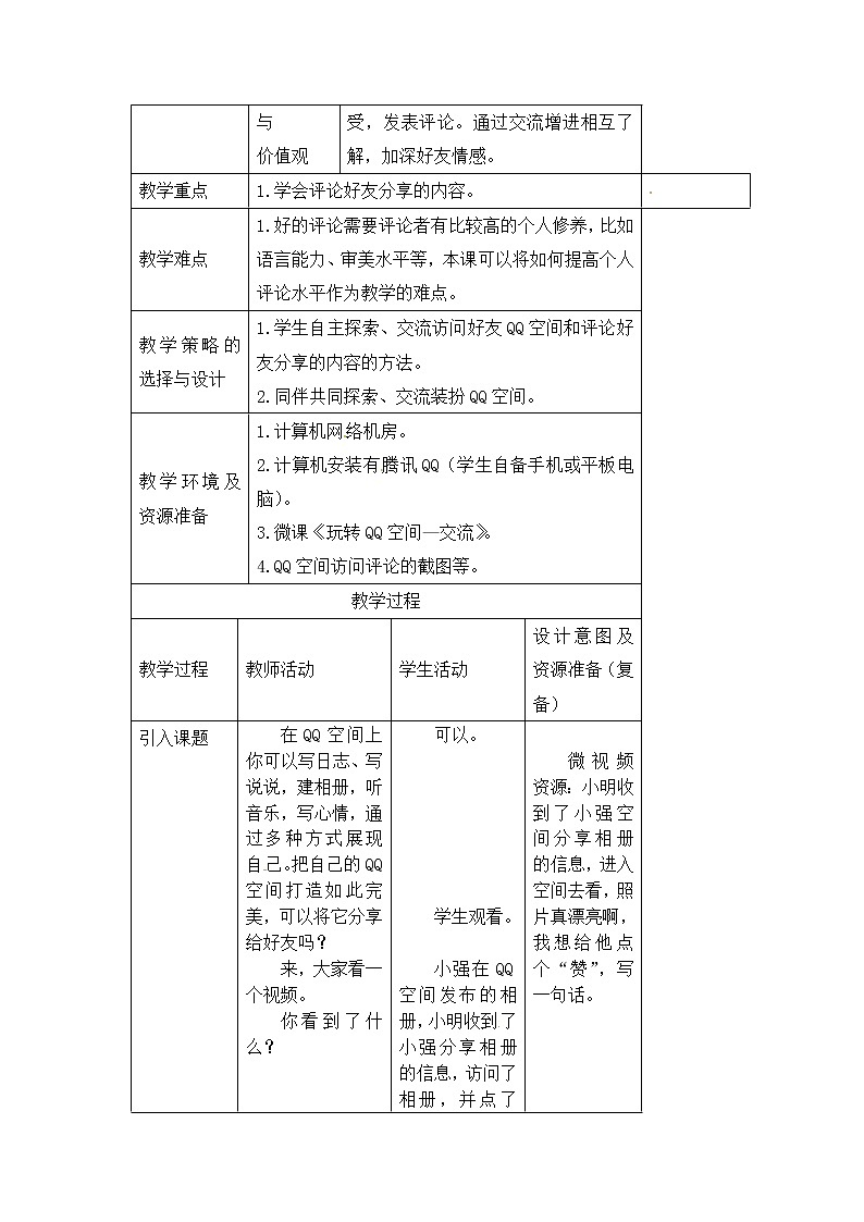 第4单元 我来秀一秀——QQ空间、微博的使用 活动2 玩转QQ空间——交流 教案第2页