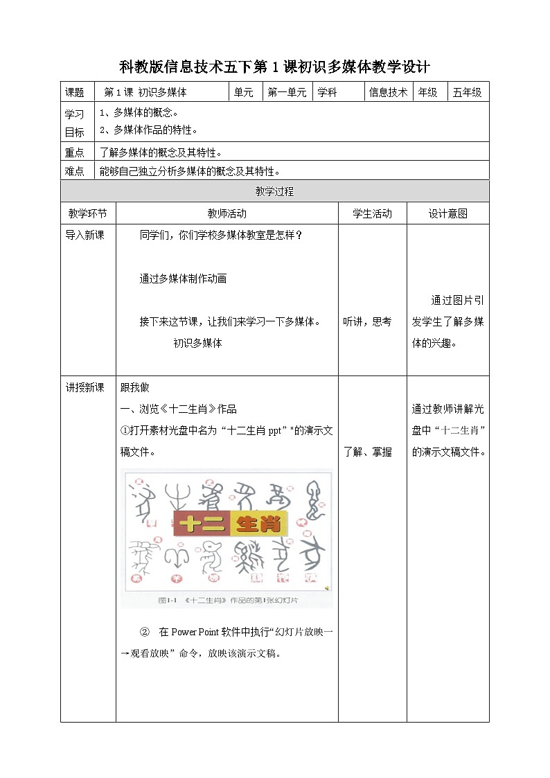 信息技术五下教科版 第1课  初识多媒体 课件+教案+练习01