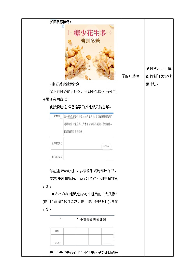 六下教科版 第1课 美食搜索计划 教案第2页