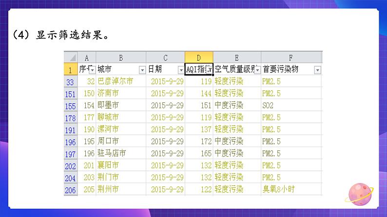 粤教版第二册下册信息技术第4课选出空气质量最佳的城市课件PPT07