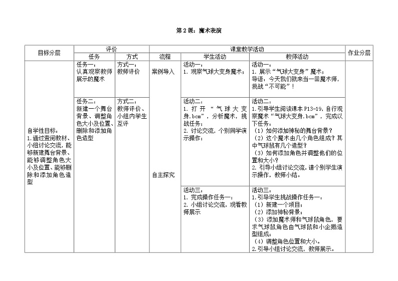 粤教版B版五年级上册教案（2.魔术表演）01