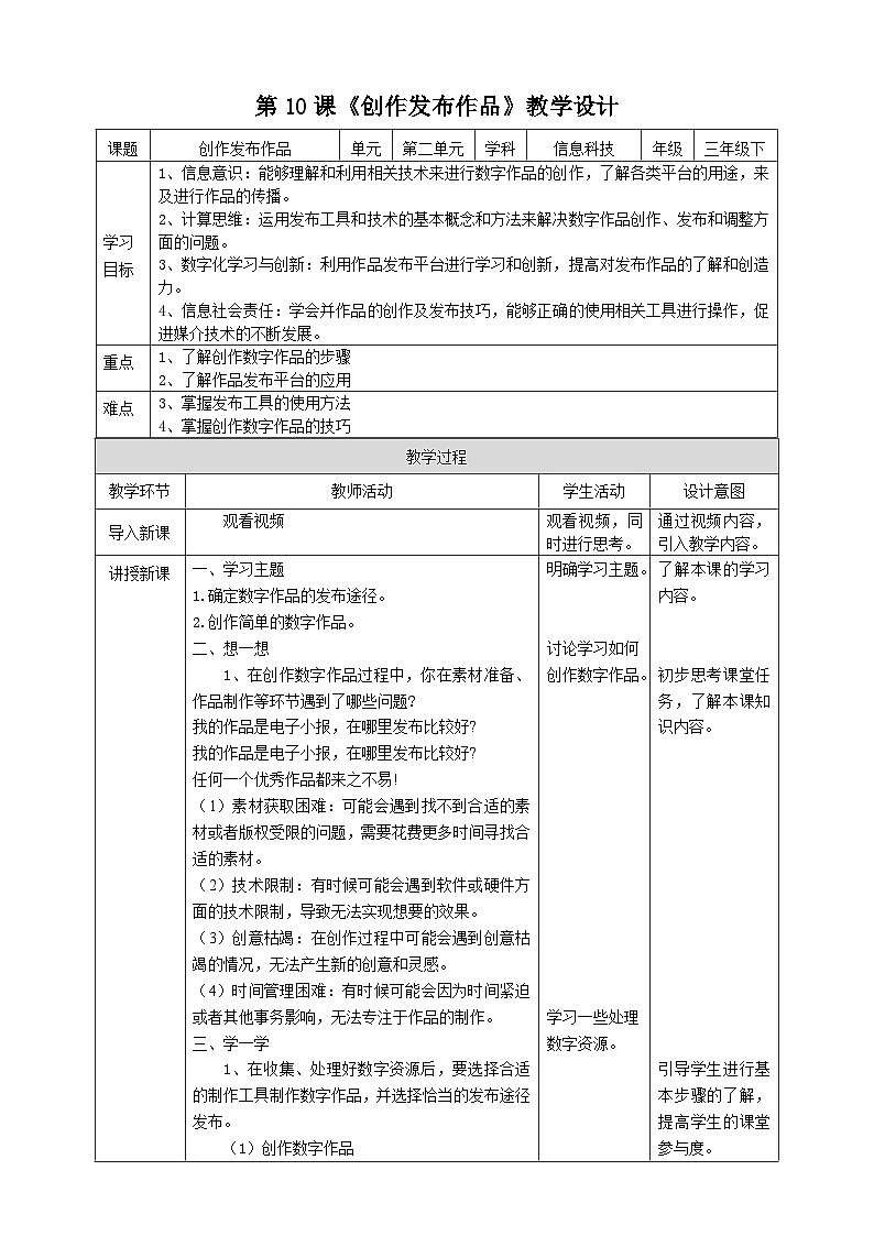 【浙教版】三下信息技术  第2单元第10课《创作发布作品》课件+教案+练习+素材01