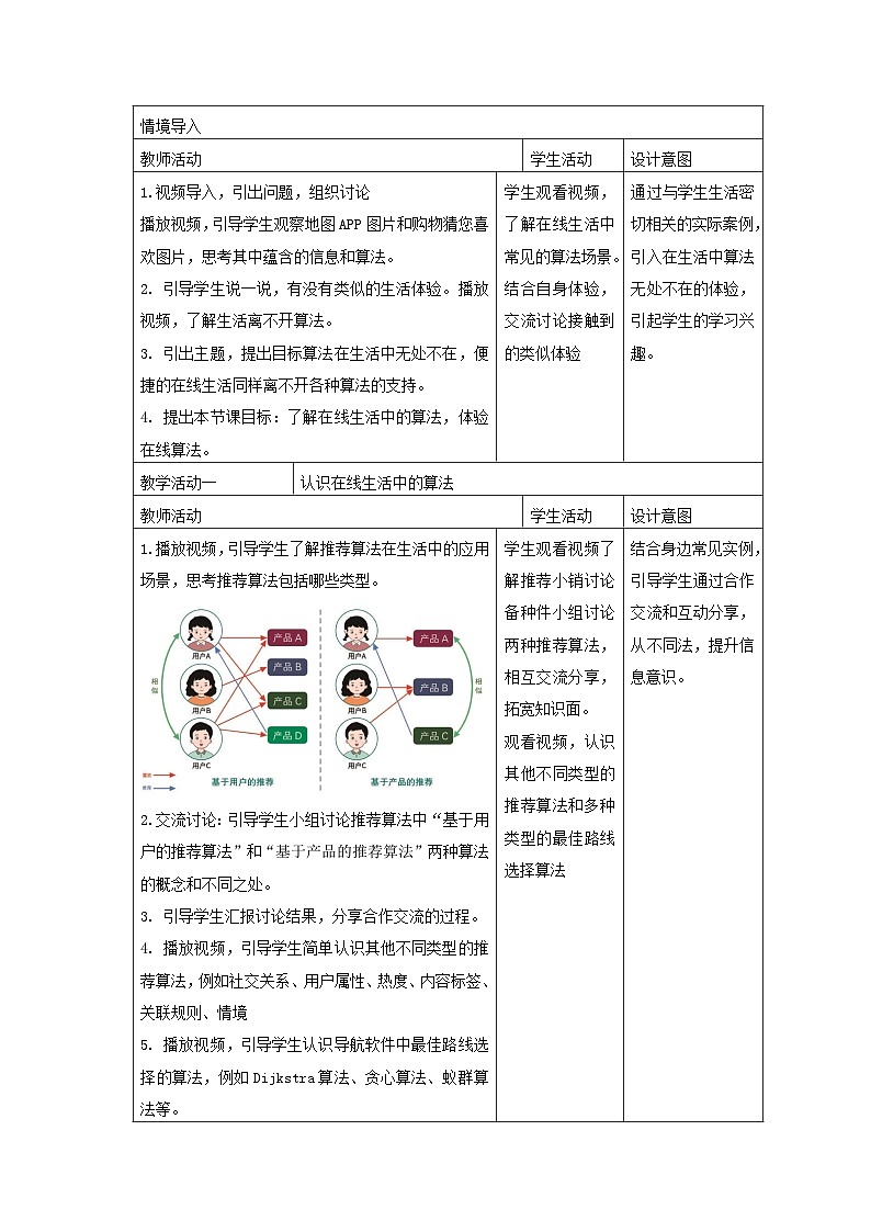 浙教版(2023)信息科技六上 第13课 在线生活中的算法 教案（表格式）02