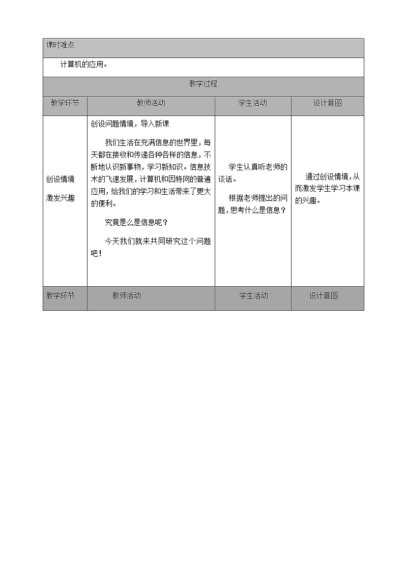 2024秋人教版小学信息技术上册三年级（上）第1课 信息技术初探究（一课时）教案02